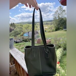 Coach Hampton Lunch Tote Handbag Bottle Green 2002 Leather 7776 Hangtag